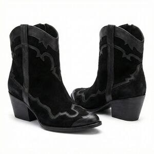 Reba Black Ankle Booties Western Style